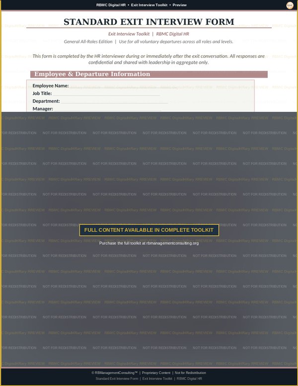 Exit Interview Toolkit — standard exit interview form preview