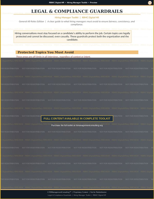 Hiring Manager Toolkit — legal compliance guardrails preview
