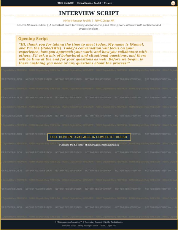 Hiring Manager Toolkit — interview script preview