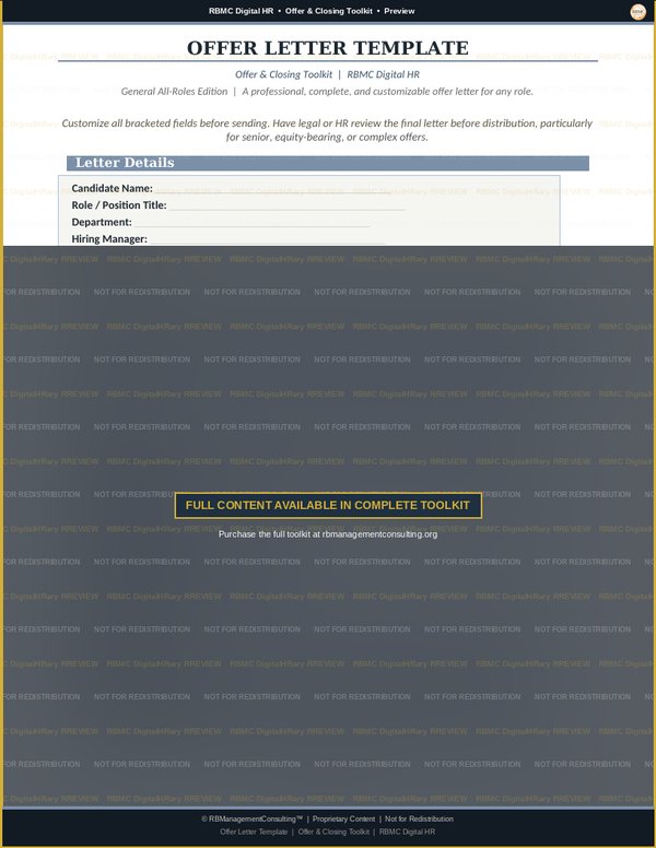 Offering & Closing Toolkit — offer letter template preview
