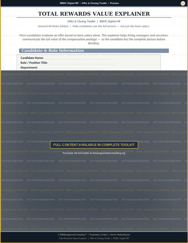 Offering & Closing Toolkit — total rewards value explainer preview