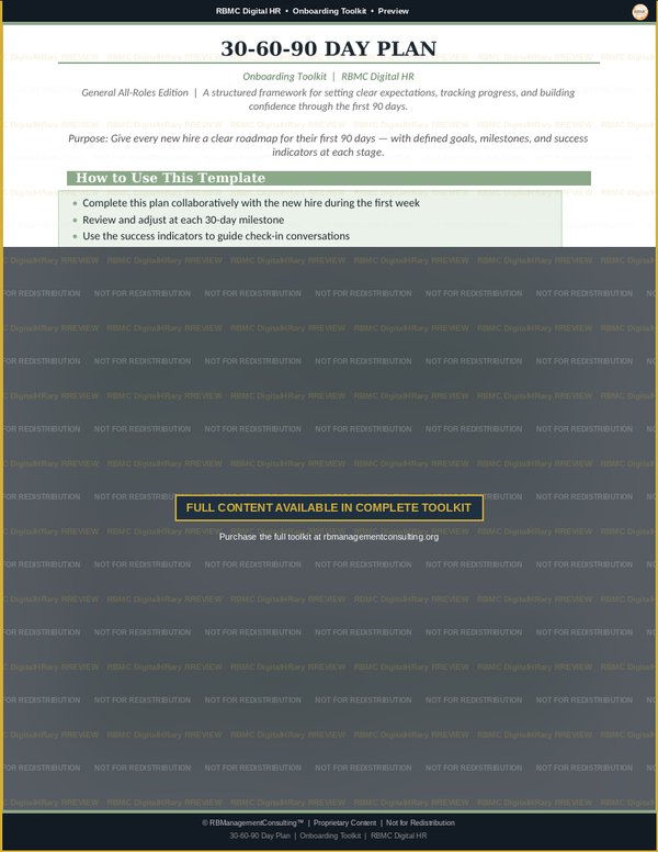Onboarding Toolkit — 30 60 90 day plan preview