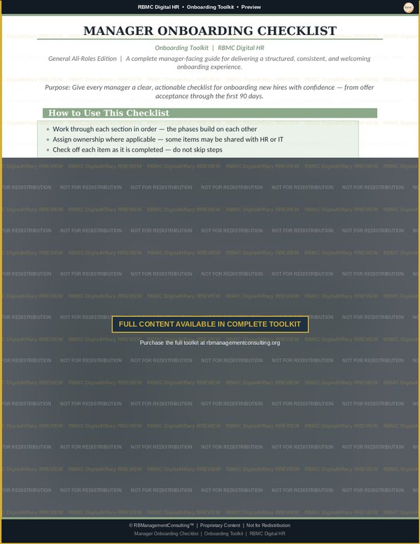 Onboarding Toolkit — manager onboarding checklist preview