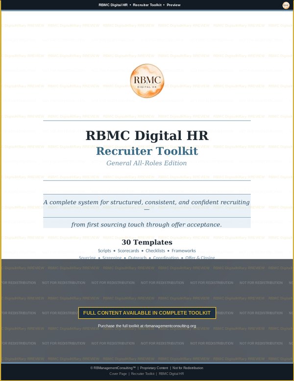 Recruiter Toolkit — cover page preview