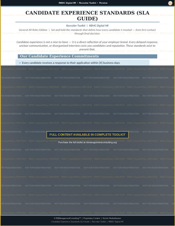 Recruiter Toolkit — candidate experience sla preview