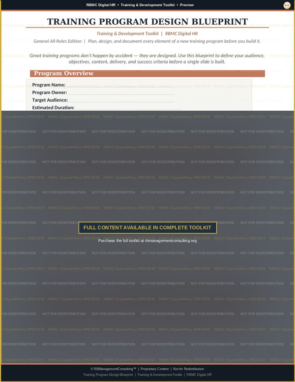 Training & Development Toolkit — training program design blueprint preview
